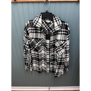 Autres Filles‎ Black White Plaid Shacket Mens Small Heavy Textured Button Shirt